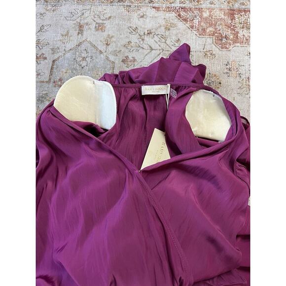 Ramy Brook Sadie Long Sleeve Pleated Midi Dress Size XS PLBRY Shoulder Pads - Picture 10 of 16